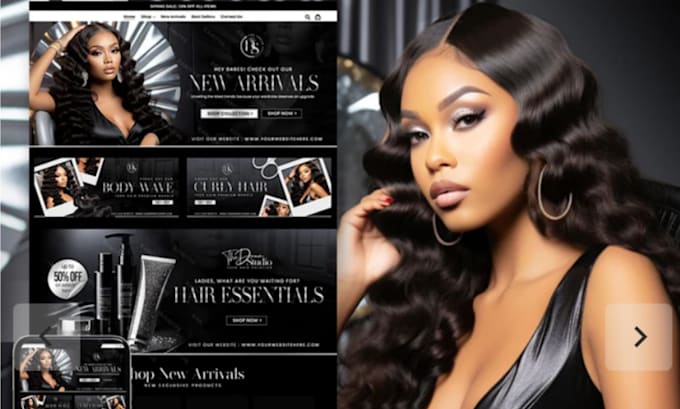 Gig Preview - Design hair extension website store hair extension shopify store hair website