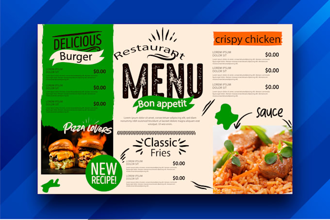 Gig Preview - Do restaurant menu design, food menu, menu card, menu board