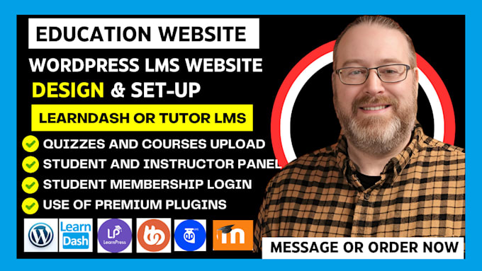 Gig Preview - Develop a lms website with learndash, moodle, tutor lms, wordpress design