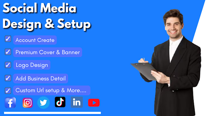 Gig Preview - Setup your business page facebook,youtube, social media account create