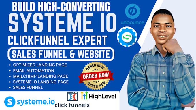 Gig Preview - Build landing page or funnel using unbounce, gohighlevel, systeme io leadpages