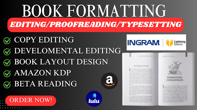 Gig Preview - Book edit, proofread, and format fiction novel typesetting children book ebook