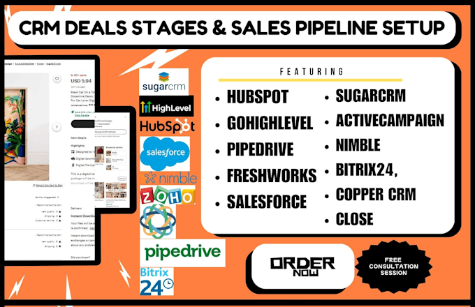 Gig Preview - Do deals stages, sales pipeline on hubspot, zoho  close CRM monday CRM sugarcrm