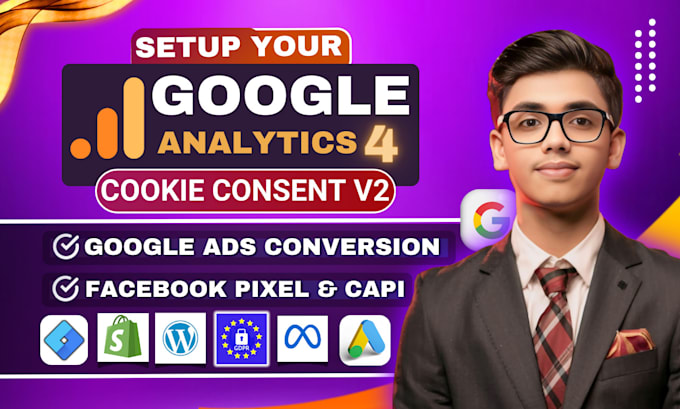 Gig Preview - Fix, setup ga4, google ads conversion, utm tracking, fb pixel, cookie consent v2