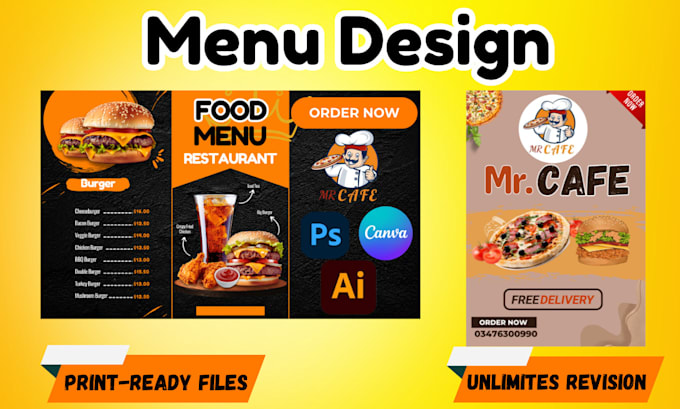 Gig Preview - Design restaurant and food menu,logo,poster, flyers,brochure