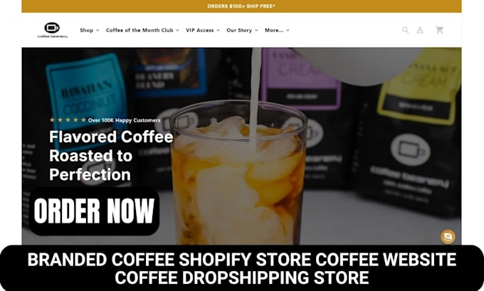 Gig Preview - Design branded coffee shopify store coffee website  coffee dropshipping store