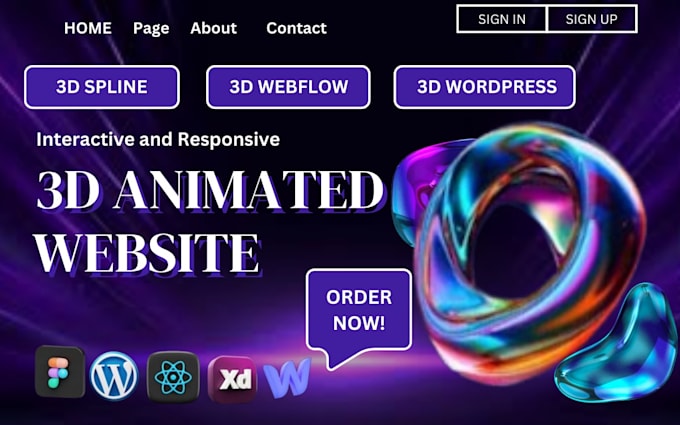 Gig Preview - Design 3d animated website 3d wix spline animation  interactive wix studio web