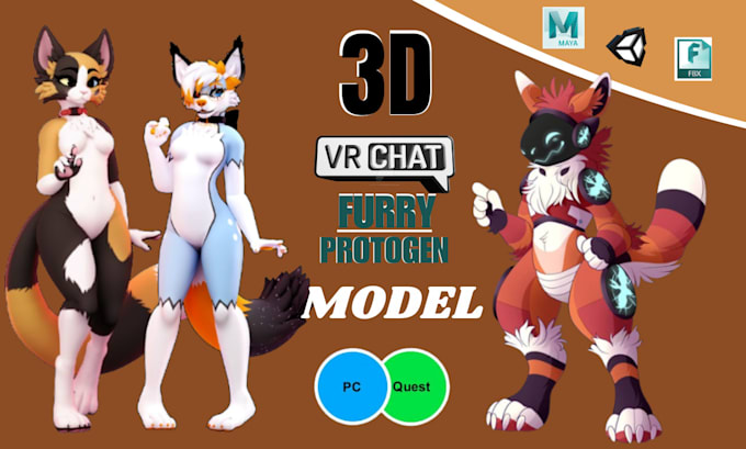 Gig Preview - Model custom unique vrchat furry protogen avatar anime model for pc quest