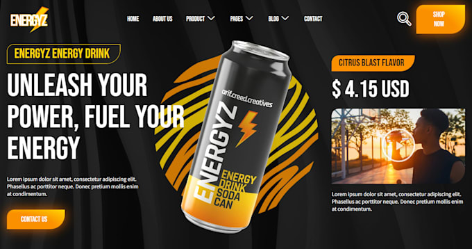 Gig Preview - Design energy drinks shopify store health drinks website fitness drinks website