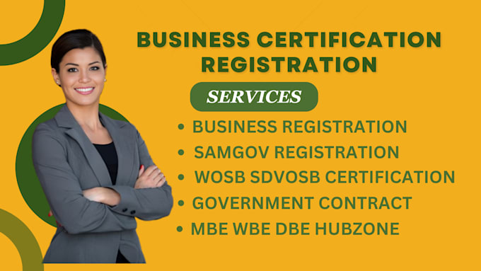 Gig Preview - Do mbe certification wbe, sba, wosb, dbe, mwbe 8a, hubzone, dibbs,  sam gov uei