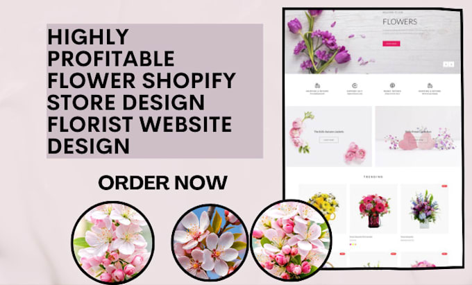 Gig Preview - Designflower shopify store florist website floral store flower dropshipping shop