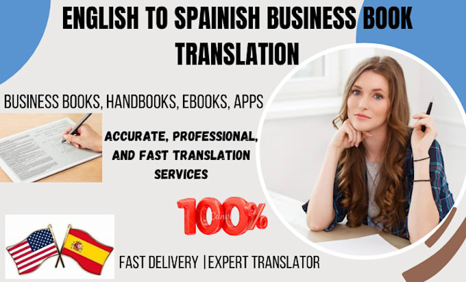 Gig Preview - Do book translation, for business books,handbooks, ebooks,app english to spanish