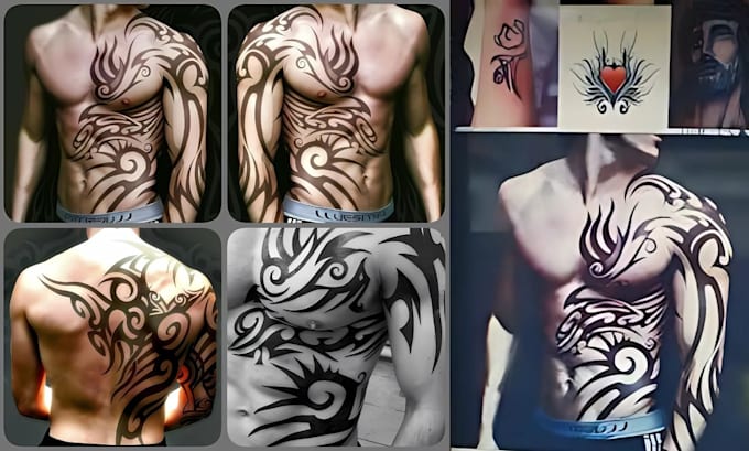 Gig Preview - Make custom tattoo design realistic sleeve tribal hand drawn tattoo design