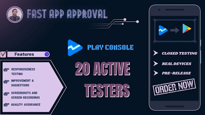 Gig Preview - Provide 20 testers closed testing android mobile app testing google play console
