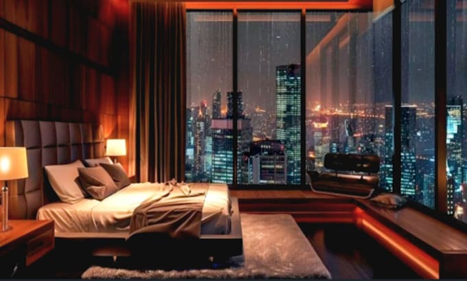 Bestseller - create bedroom luxury apartment rain video for your channel cozy snow