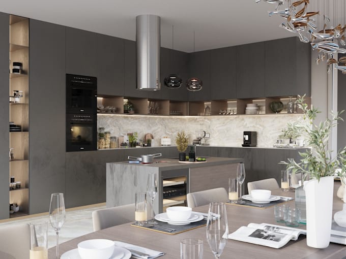 Gig Preview - Design kitchen renderings, custom rendering services,