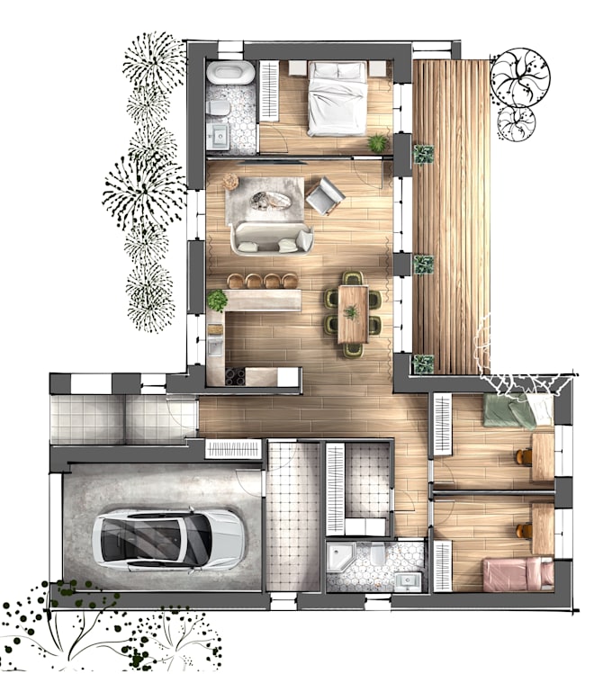 Gig Preview - Do hand drawn interior render