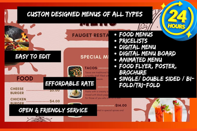 Gig Preview - Design digital menu board, menu card or price list in 24 hrs