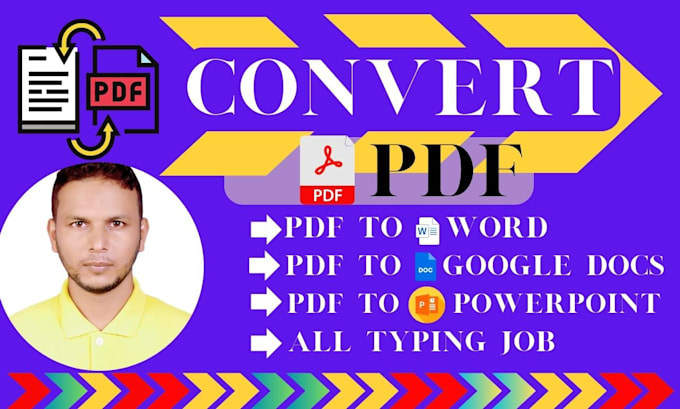 Gig Preview - Convert PDF to word, excel, google docs, powerpoint, typing services