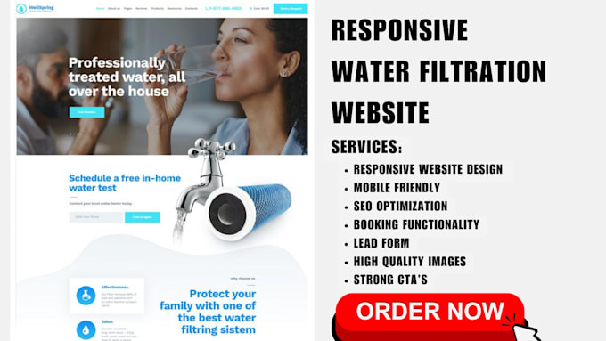 Gig Preview - Design water filtration website water treatment website for water damage leads