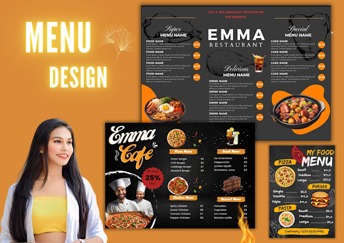 Gig Preview - Design professional food menu , salon , spa menu and invitation card design