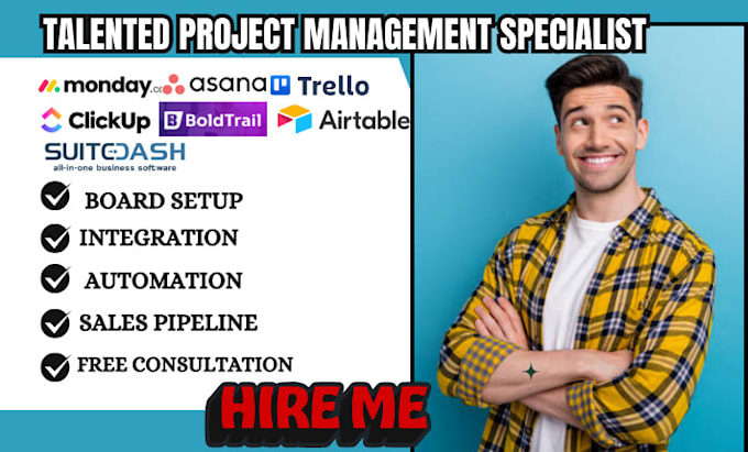 Gig Preview - Setup monday crm trello asana airtable boldtraill suitedash clickup trello zoho