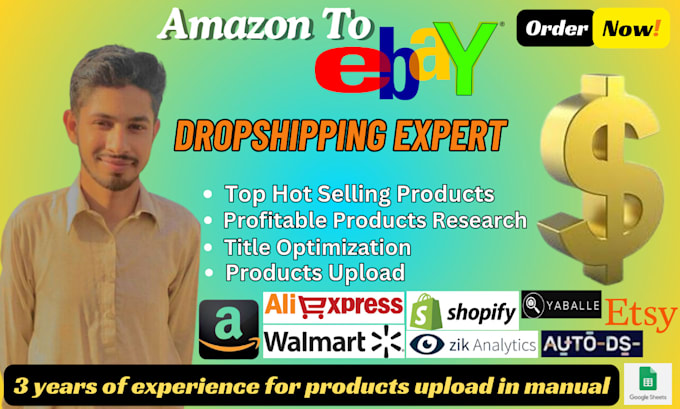 Gig Preview - Amazon to ebay dropshipping SEO product research product listing ebay listing