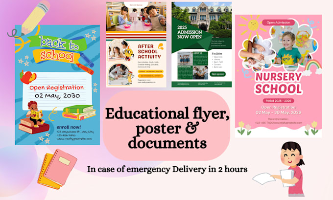 Gig Preview - Create school posters, educational flyers, and kids banners