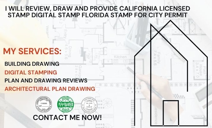 Gig Preview - Provide california licensed stamp digital stamp florida stamp for city permit