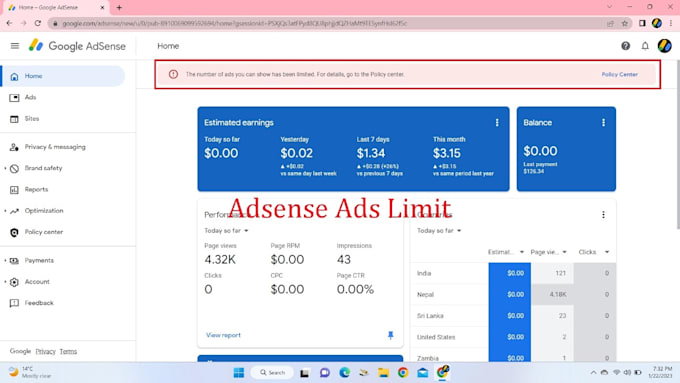 Gig Preview - Remove adsense ad limit within 7 days