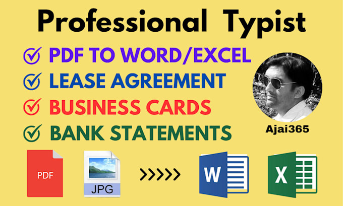 Gig Preview - Retype, data entry typing work job, type, convert pdf to word excel, typist