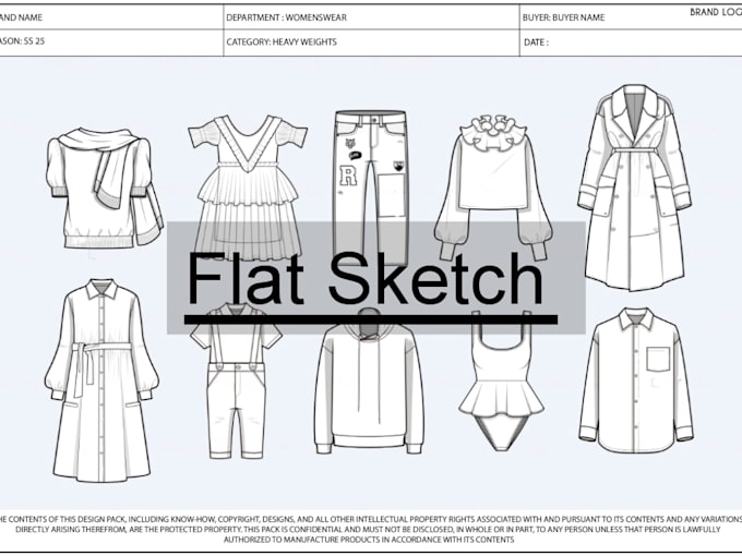 Gig Preview - Create tech pack fashion line in flat sketch style drawing cad workout clothes