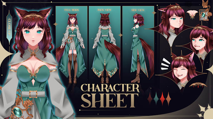 Gig Preview - Design character sheet reference in anime style for your vtuber model