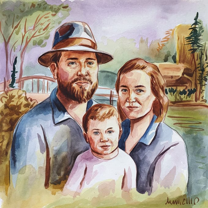 Gig Preview - Draw amazing watercolor portraits for your family