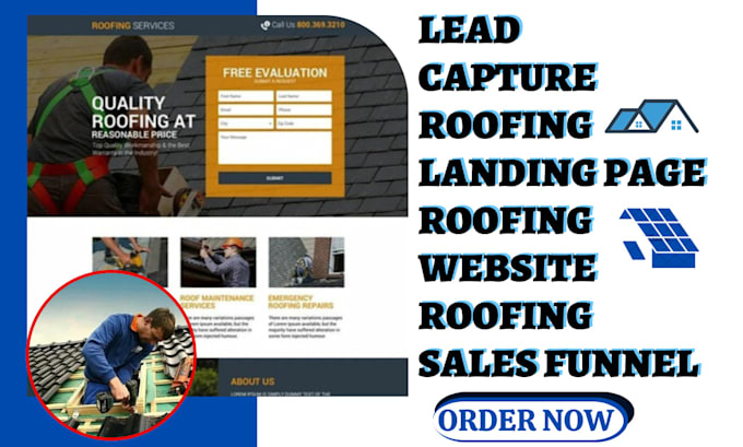 Gig Preview - Build lead capture roofing landing page roofing website roofing sales funnel