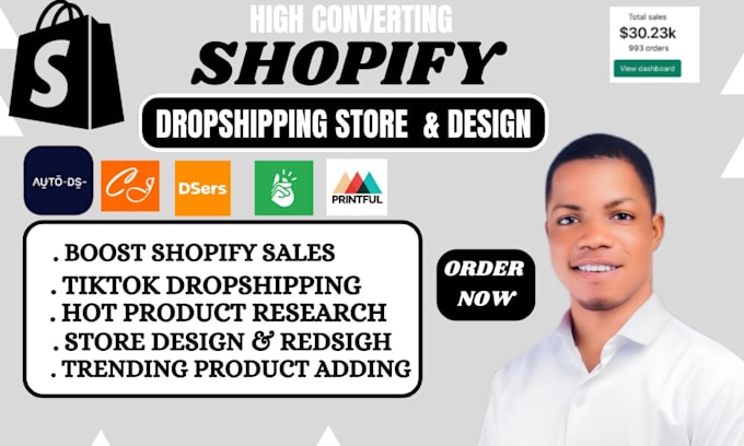 Gig Preview - Build shopify dropshipping store, website or redesign store