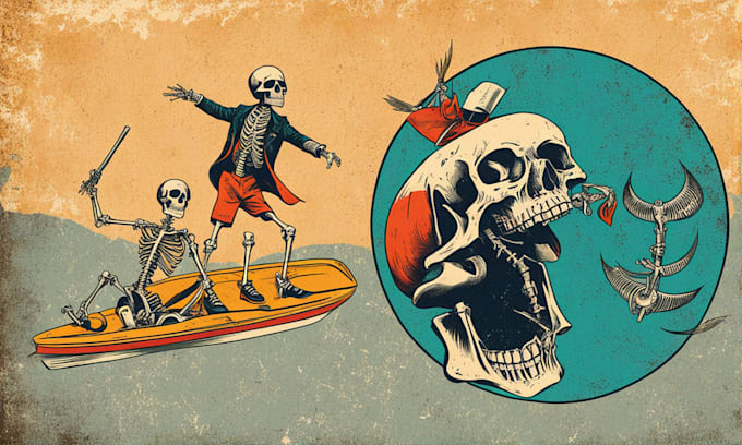 Bestseller - draw amazing retro vintage skull and skeleton illustration