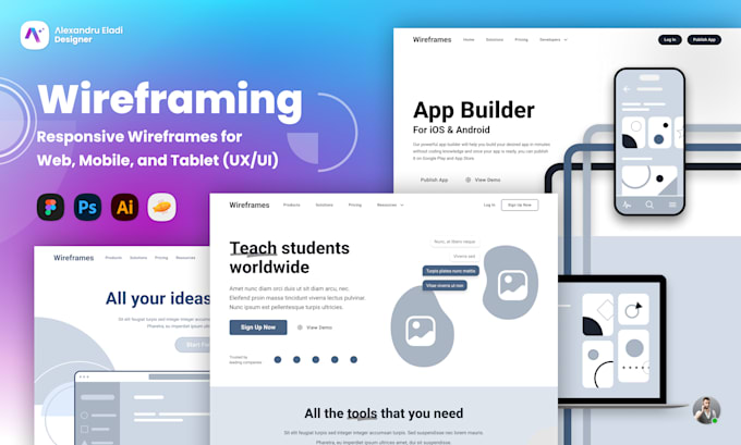 Gig Preview - Custom figma wireframes UI design for mobile, web, tablet