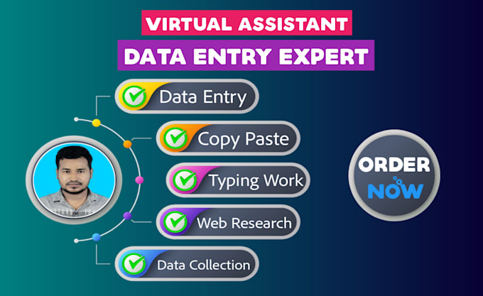 Gig Preview - Your virtual assistant for data entry, copy paste, typing and web research