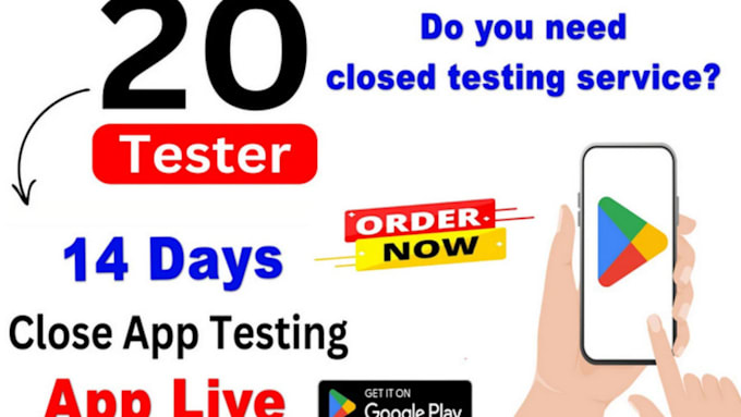 Gig Preview - Provide 20 testers google play console, closed testing, app testing, app publish