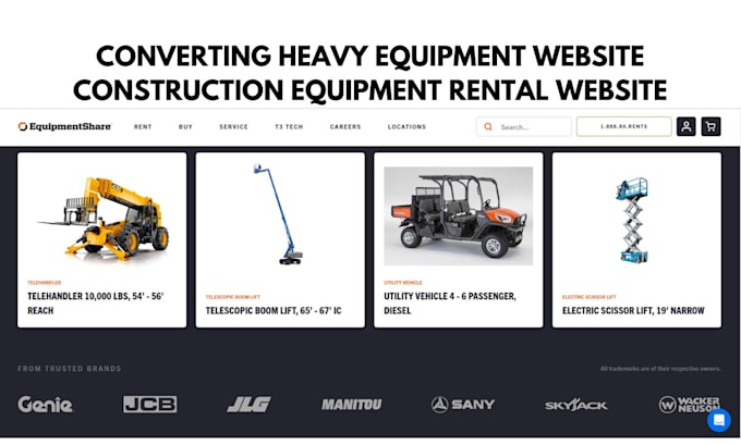 Gig Preview - Build profitable heavy machinery rental website construction equipment website