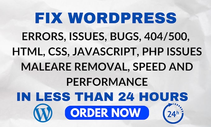 Gig Preview - Fix wordpress errors, bugs, issues or malware within 24 hours