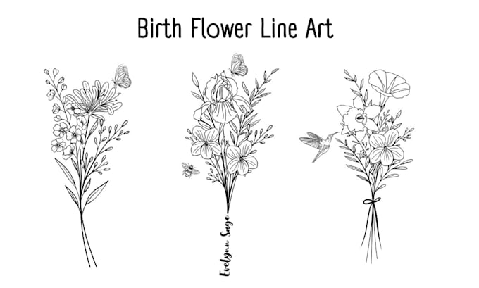 Gig Preview - Illustrate custom birth flower, line art for tattoo