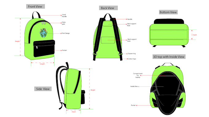 Gig Preview - Design backpack technical drawing for your brand