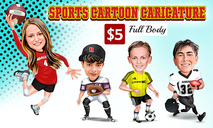 Gig Preview - Draw sports, football, volleyball, baseball caricature cartoon