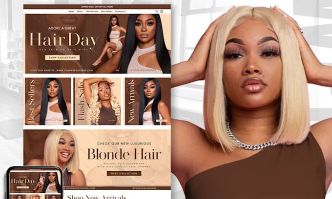 Gig Preview - Build hair extension shopify store ecommerce hair salon website