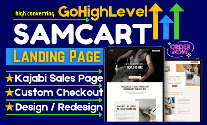 Gig Preview - Design kajabi sales page samcart checkout gohighlevel landing page redesign