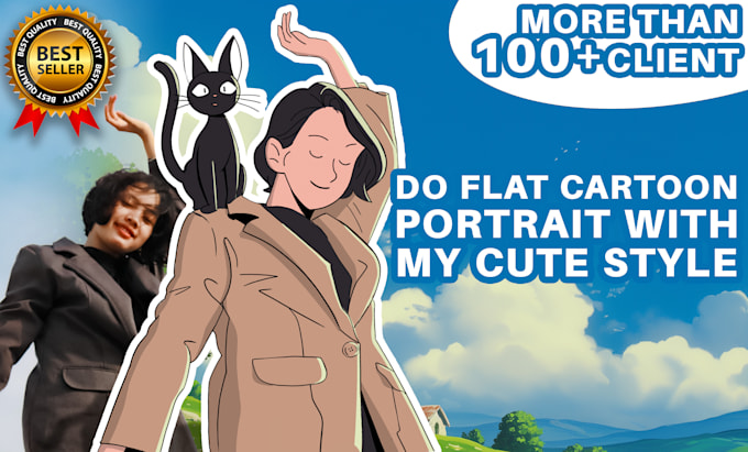 Bestseller - do flat cartoon portrait with my cute style