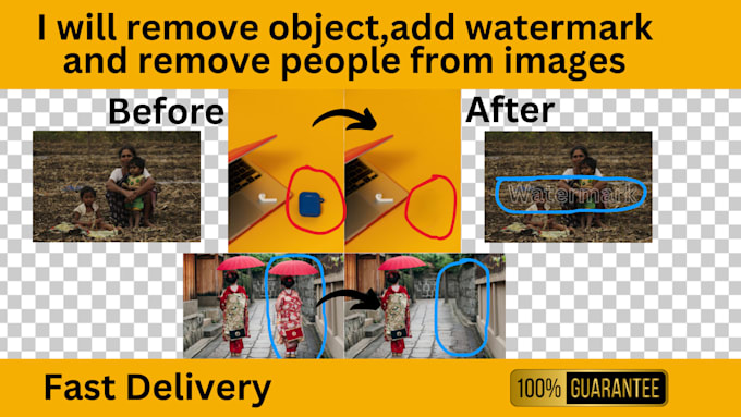 Gig Preview - Remove text, remove person and people, or remove objects from images