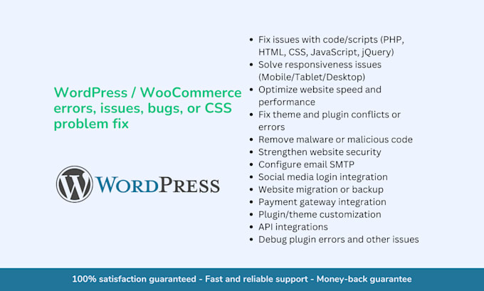 Gig Preview - Fix wordpress error and woocommerce website bugs